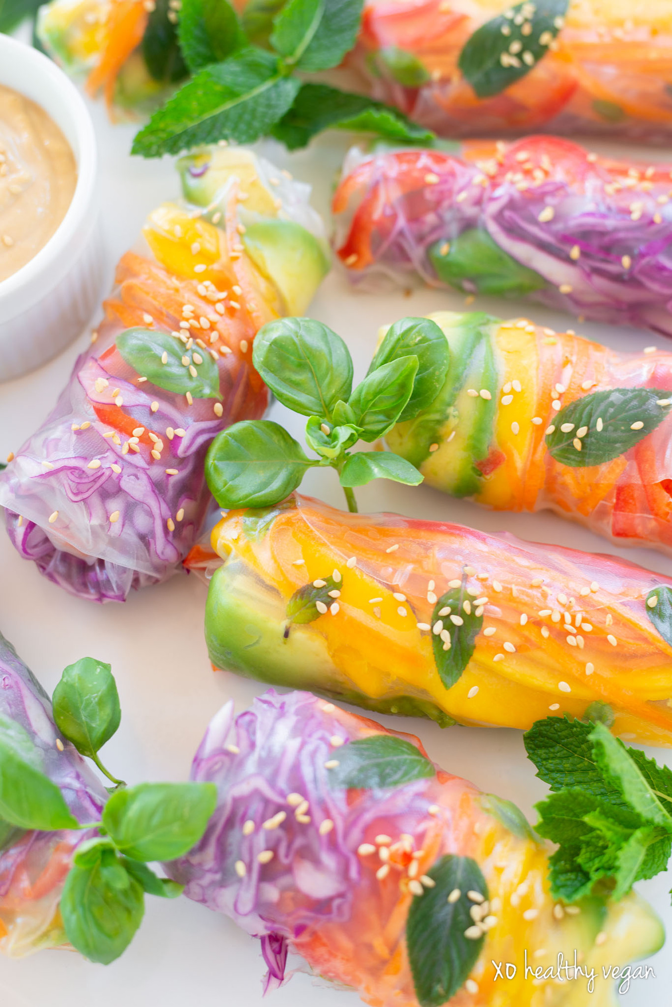 Rainbow Summer Rolls with Creamy Tahini Ginger Dip :: Healthy Vegan ...